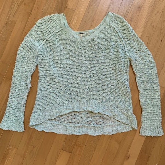 Free People Songbird Popcorn Pullover Sweater Aqua Size Medium - Picture 4 of 8